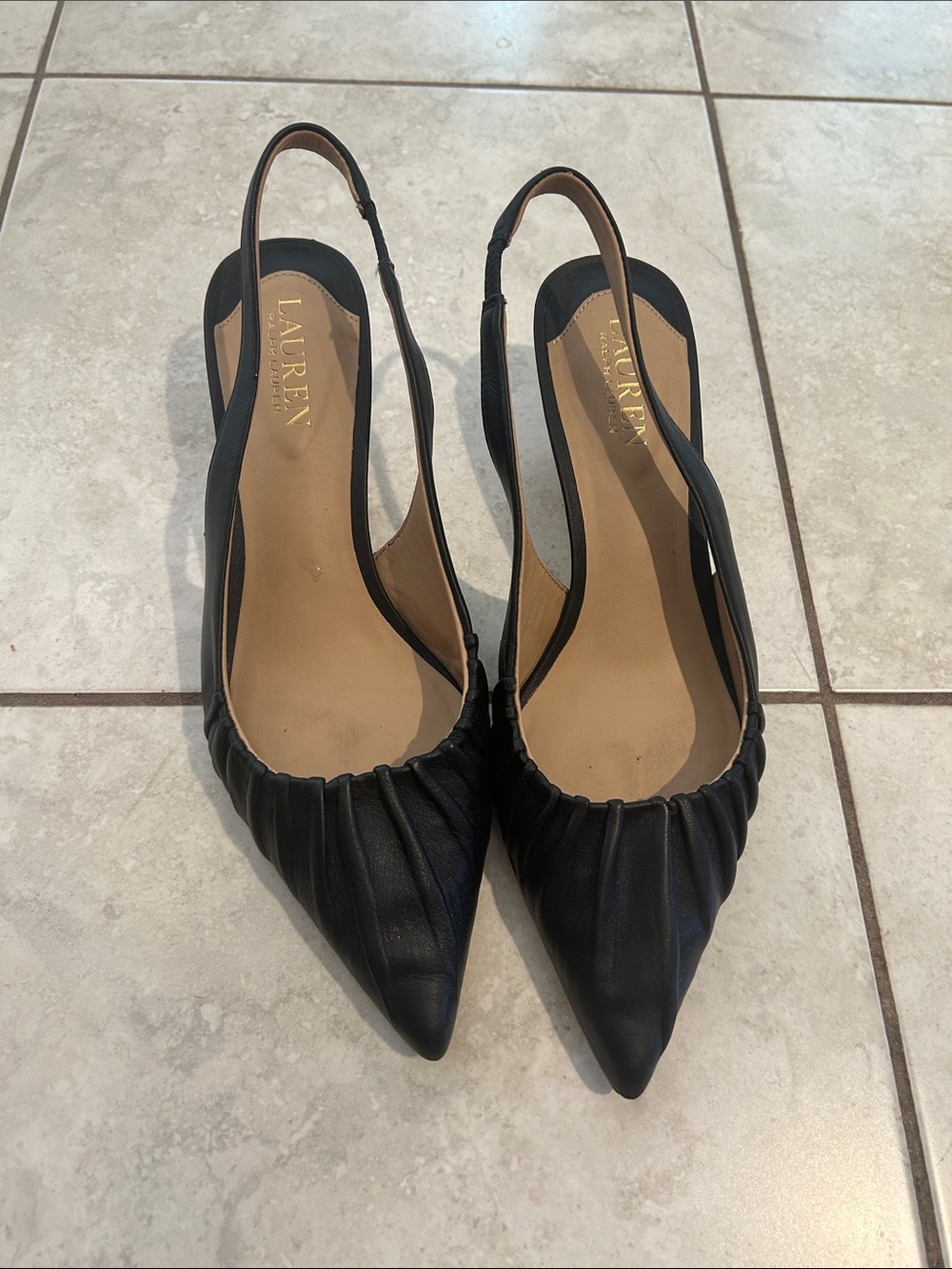 Lauren Ralph Lauren Black leather Slingback Pointed Flats - Picture 1 of 3